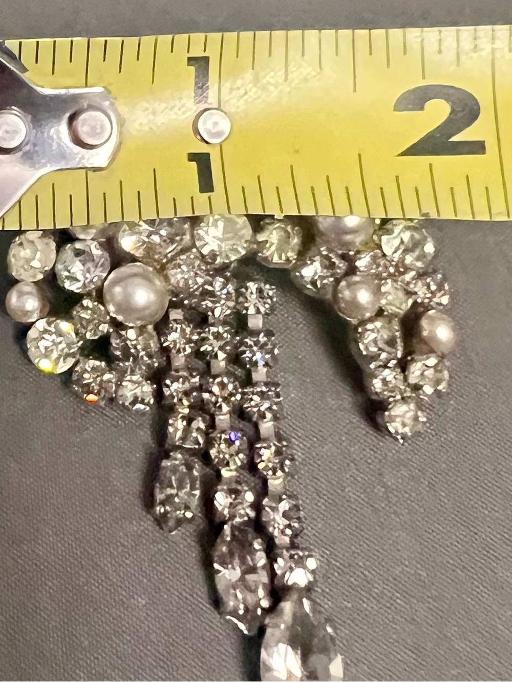 VTG MCM Rhinestone & Pearl Waterfall Dangle Brooch & Rhinestone Pin - Picture 8 of 10